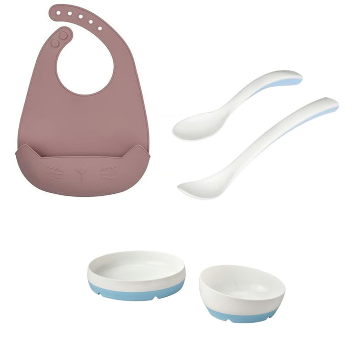 IKEA Bib, pale pink with  2 pack of feeding spoon and pack of 2 plate/bowl , bule /white
