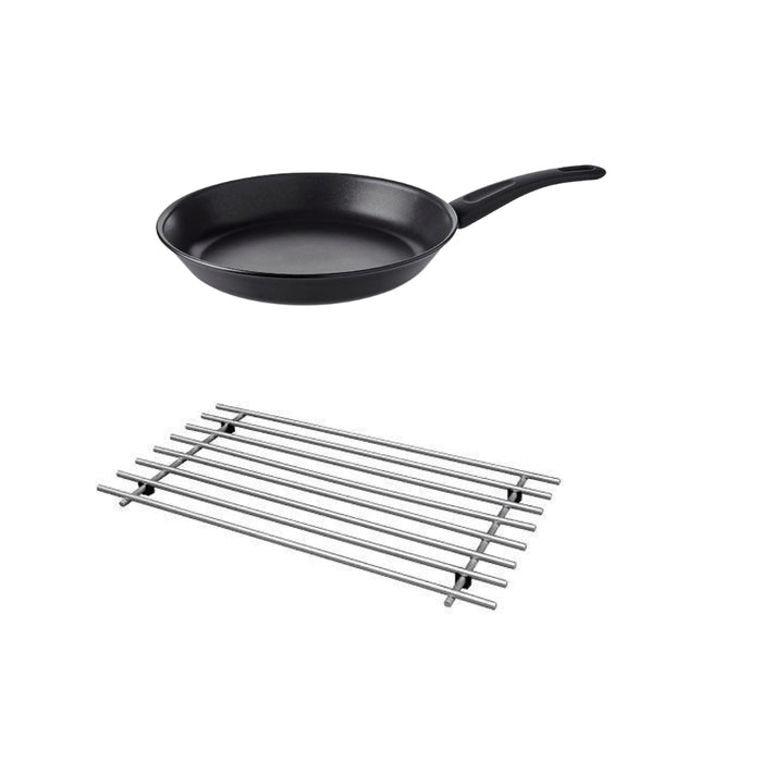 IKEA HEMLAGAD Frying pan, non-stick coating black, 24 cm  with  LÄMPLIG Trivet, stainless steel, 50x28 cm.
