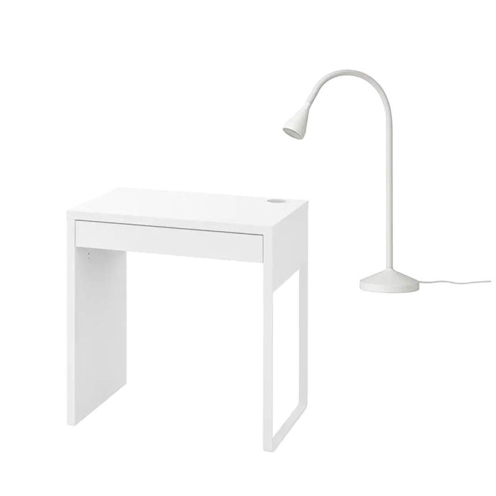 IKEA White Study Desk Set – LED Work Lamp, 66 cm  with Desk 73x50 cm