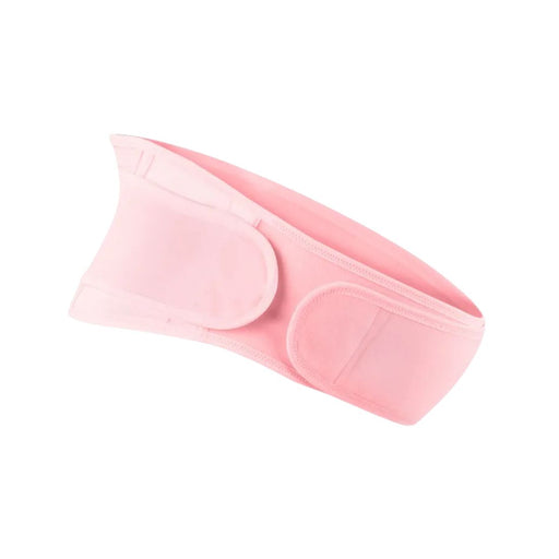 Pink maternity waist and abdomen support belt designed for pregnant women. Provides gentle compression and stability to relieve back pressure and enhance comfort.-