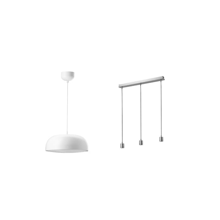 IKEA NYMÅNE Pendant Lamp White 40cm with Triple Cord Set & Nickel-Plated Ceiling Mount