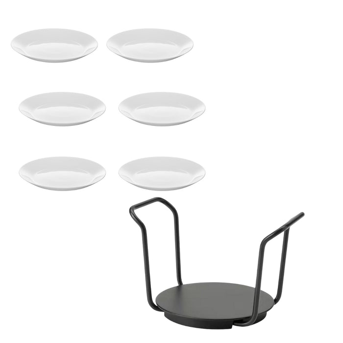 IKEA  UPPDATERA Plate holder, anthracite19-31 cm with OFTAST Tempered Opal Glass Dinnerware Plates, (White, 25 cm, 6 Pieces)