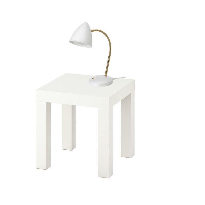 IKEA LED work lamp, white/brass-colour with Side table, white35x35 cm (13 3/4x13 3/4 ")