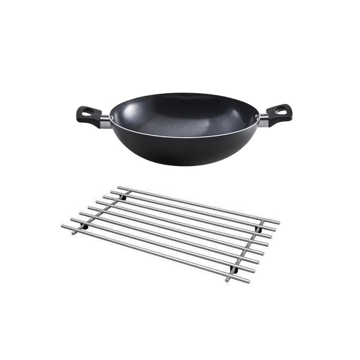 IKEA FRUKTKAKA Kadai wok, non-stick coating grey, 28 cm  with  LÄMPLIG Trivet, stainless steel, 50x28 cm.