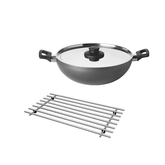 IKEA ALTICKA Kadai wok with lid, 28 cm (11 ")   with  LÄMPLIG Trivet, stainless steel, 50x28 cm.