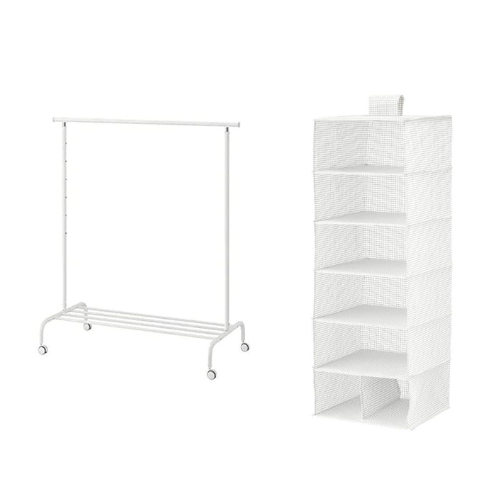 IKEA Clothes rack, white, 99x152 cm (39x59 7/8 ") with Storage with 7 compartments, white/grey, 30x30x90 cm