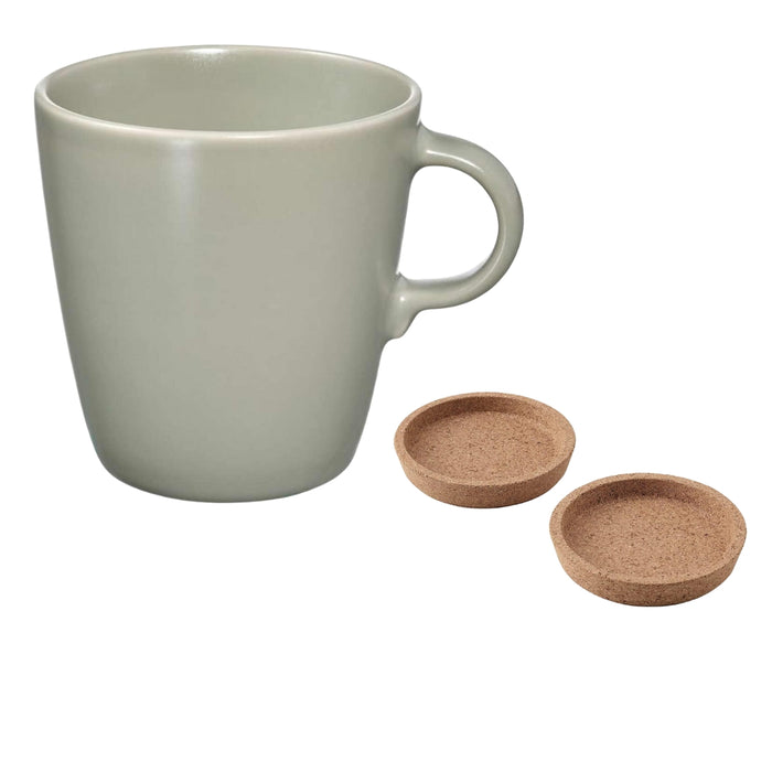 IKEA 365+/FÄRGKLAR Coaster, cork9 cm with IKEA Mug, matt green, 37 cl