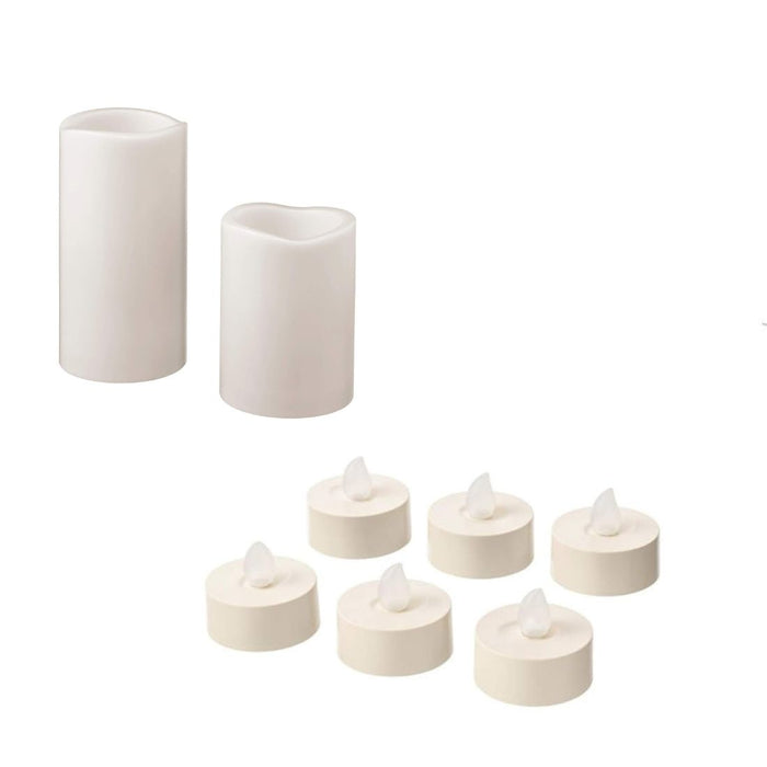 IKEA GODAFTON LED tealight, in/outdoor, battery-operated/natural   with LED block candle in/out, battery operated, grey,set of 2