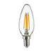 Clear LED candle bulb with visible IKEA logo on a white background