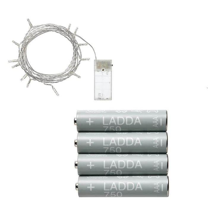 Ikea LED String Lights, White, 12 Lights, 2.1m Length, Battery Operated, Indoor Use with LADDA Rechargeable AAA Batteries