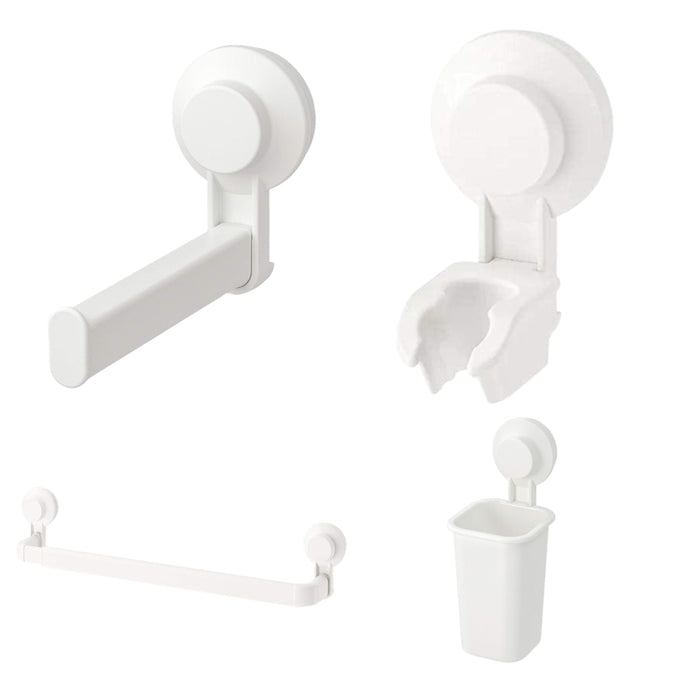 IKEA  TISKEN Towel rack with suction cup with Toothbrush holder with suction cup and Toilet Roll Holder with Suction Cup and  Hand shower park bracket with suction cup