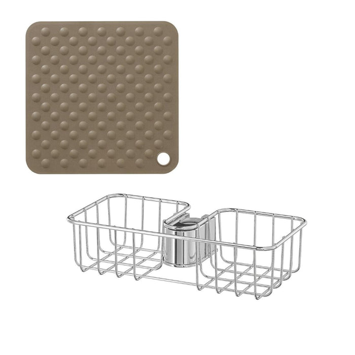 IKEA BLÅSJÖN Shower mat, beige, 50x50 cm with Shower shelf, chrome-plated, 25x6 cm (9 ¾x2 ¼ ")