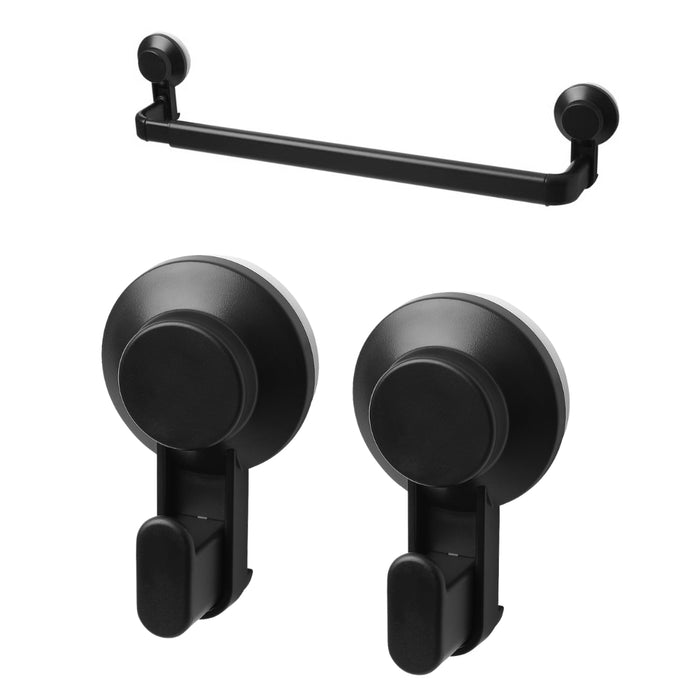 IKEA TISKEN Towel rack with suction cup, black, with  Hook with suction cup, black
