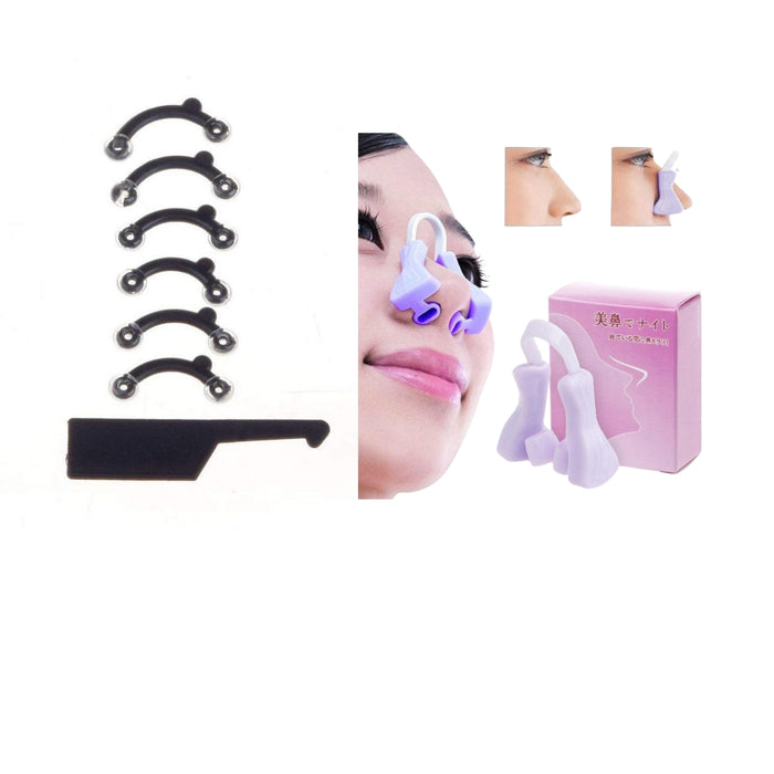 Digital Shoppy 1 Beauty Nose Up Lifting Bridge Shaper Massage Tool No Pain Nose Shaping Clip Clipper Women Girl Massager 6PCS/Set 3 Sizes (Black) withDigital Shoppy Silicone Nose Shaping Clip – Light Purple (Pack of 1)