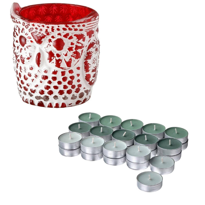 IKEA EFTERSKORD Candle Holder, Red, 7.5 cm with IKEA VINTERFINT Scented tealight, Winter fir/green, 3.5 hr - 30 Pack