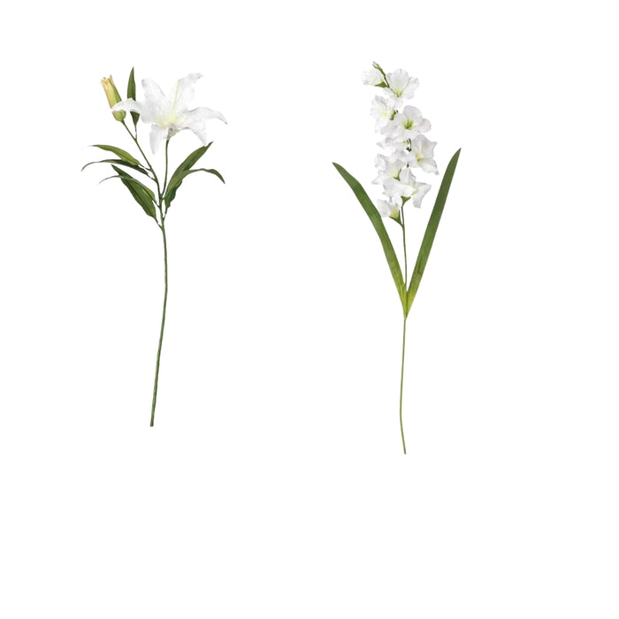 IKEA SMYCKA Artificial flower, Gladiolus/white, 100 cm with SMYCKA Artificial flower, Lily/white, 55CM