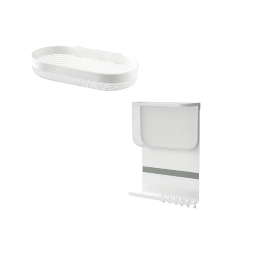 White mesh basket and white blind on a white background