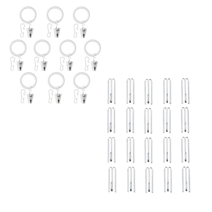 IKEA RIKTIG/SYRLIG Curtain hook20 pack with Curtain ring with hook and clips, white, 38 mm