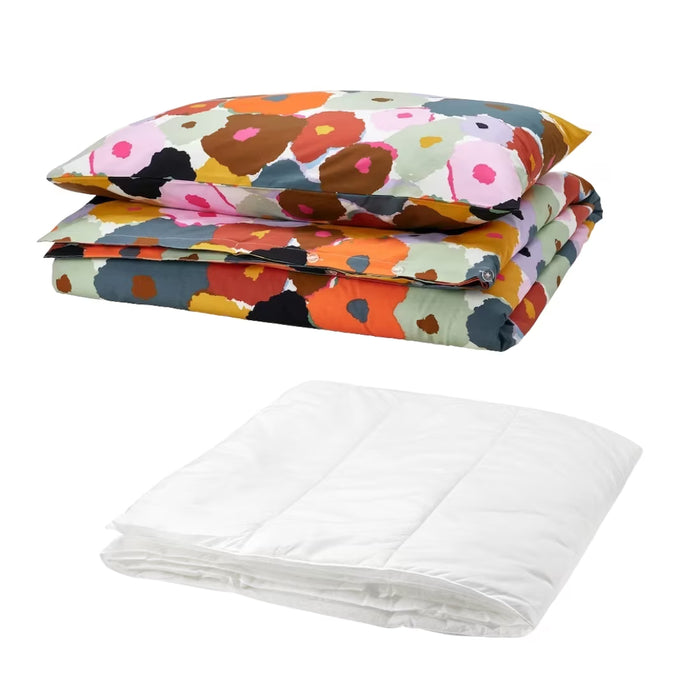 KEA Bedding Set - MURREVA Floral Duvet Cover & Pillowcase Set (Multicolor) with SILVERTOPP Light Warm Duvet (150x200 cm)