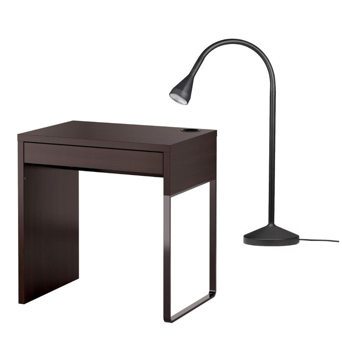IKEA Black Study Desk Set – LED Work Lamp with Desk 73x50 cm