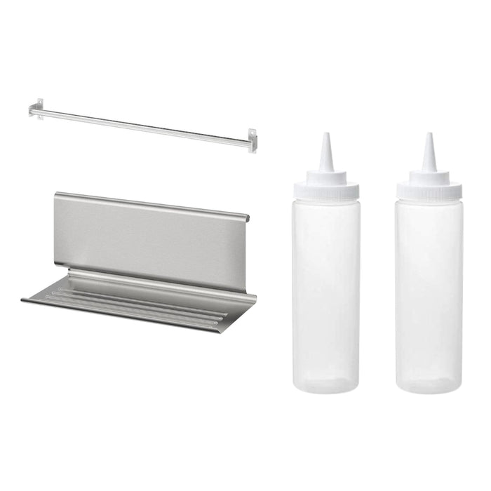 IKEA KUNGSFORS/GRILLTIDER Rail, stainless steel 56 cm with Tablet stand, stainless steel, 26x12 cm and Squeeze bottle, plastic/transparent330 ml