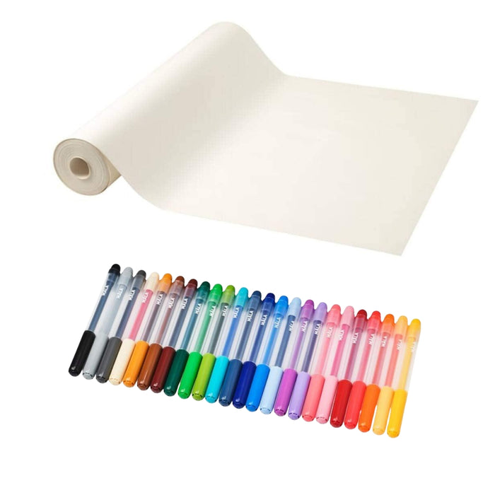 IKEA  MÅLA Drawing paper roll 30 m with MÅLA Felt-tip pen, mixed colours (24 pack)