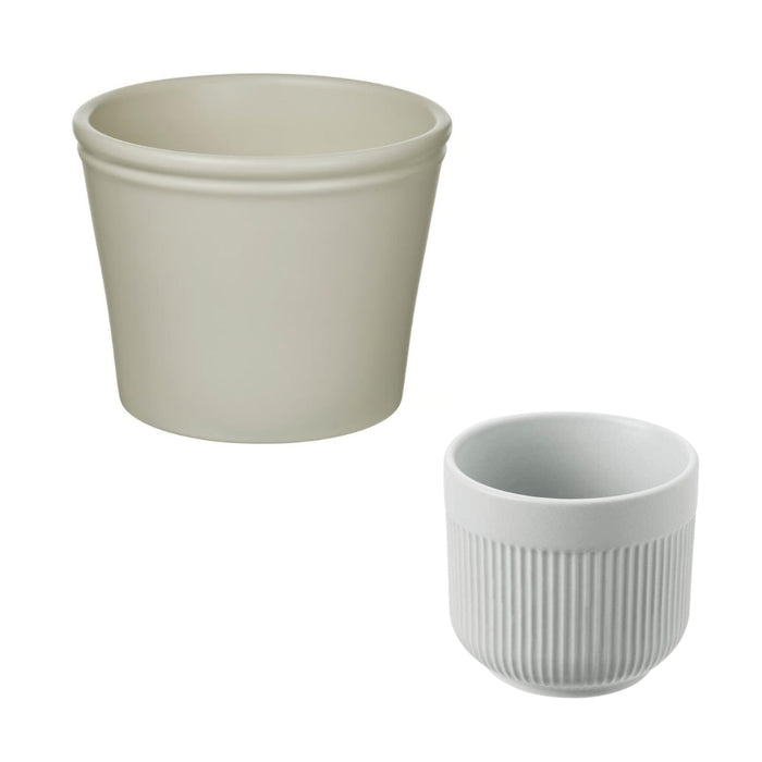 IKEA KÖRSBÄRSBJÖRK Plant pot, light grey-beige, 9 cm (3 ½ ") with GRADVIS Plant pot, grey6 cm