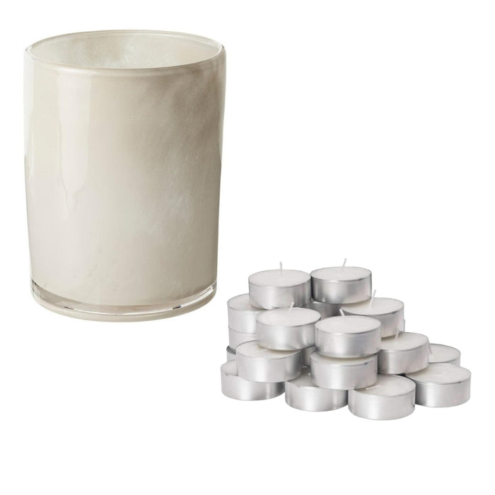 IKEA VINDSTILLA Candle holder, beige, 15 cm (6 ") with GLIMMA Unscented Candle , White , Pack of - 24
