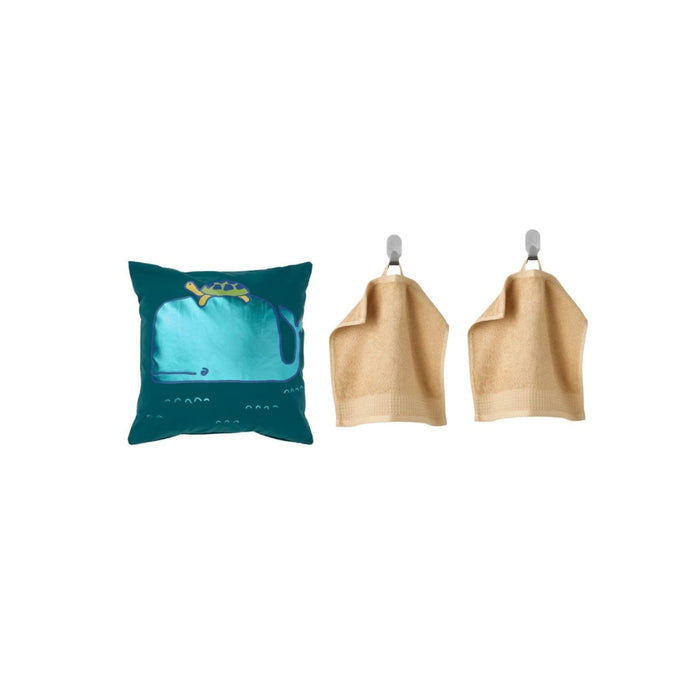 Ikea BLÅVINGAD Cushion Cover Whale Pattern Blue-Green 50x50 cm with Napkin