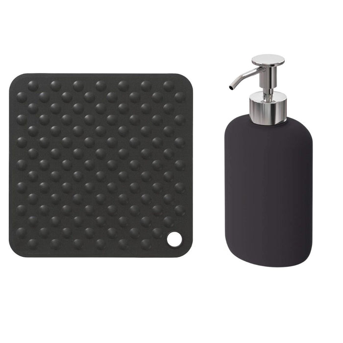 IKEA BLÅSJÖN Shower mat, grey, 50x50 cm with Soap dispenser, dark grey