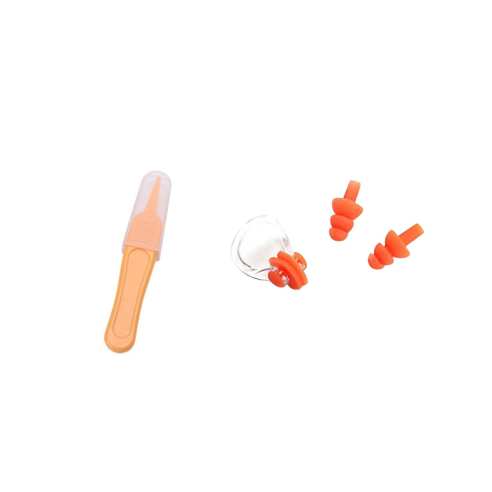 Digital Shoppy Baby Care Ear Nose Navel Cleaning Tweezers Safety Forceps Plastic Cleaner Clip (ORANGE) with(orange) Silicone Swimming Nose Clip with Ear Plugs Set for Swimming or Other Watersports