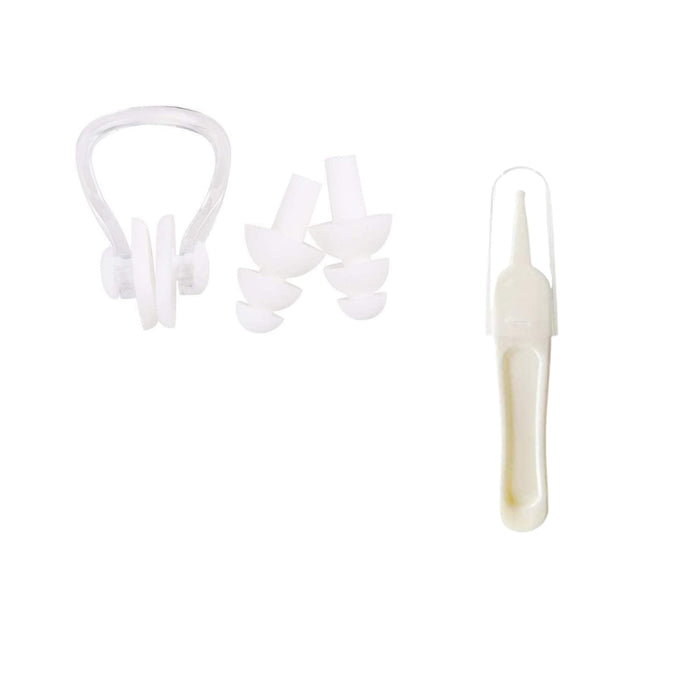 Digital Shoppy Baby Care Ear Nose Navel Cleaning Tweezers Safety Forceps Plastic Cleaner Clip (WHITE) withSilicone Swimming Nose Clip with Ear Plugs Set for Swimming or Other Watersports