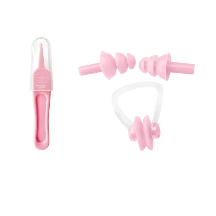 Digital Shoppy Baby Care Ear Nose Navel Cleaning Tweezers Safety Forceps Plastic Cleaner Clip (PINK) with (pink)  Silicone Swimming Nose Clip with Ear Plugs Set for Swimming or Other Watersports