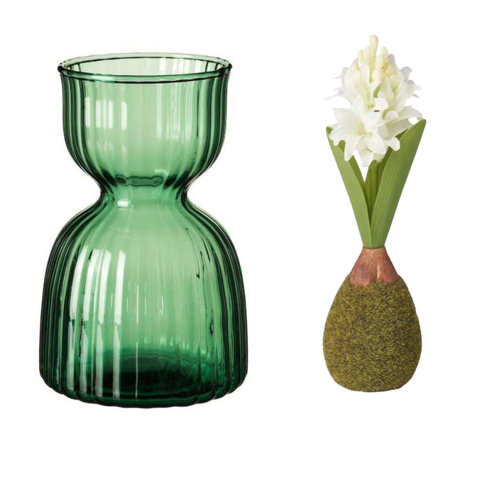 IKEA VINTERFINT Vase, dark green, 13 cm with Artificial flower, Hyacinth white, 22 cm