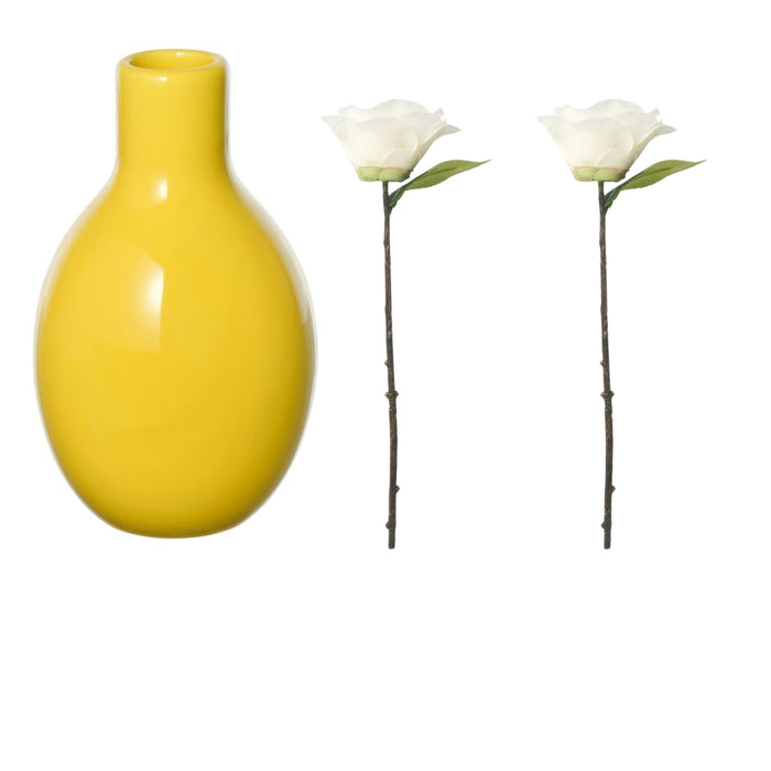 IKEA BLODBJÖRK Vase, yellow, 16 cm with SMYCKA Artificial flower, in/outdoor/Camellia white, 28 cm (11 ")( Pack of  2)