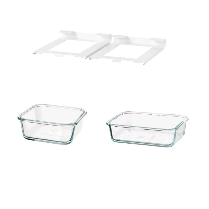 IKEA 365+ Holder for container, white Width:  15 cm ,  Depth:  23 cm  &Food container, square/glass 600 ml  & 1.0 L