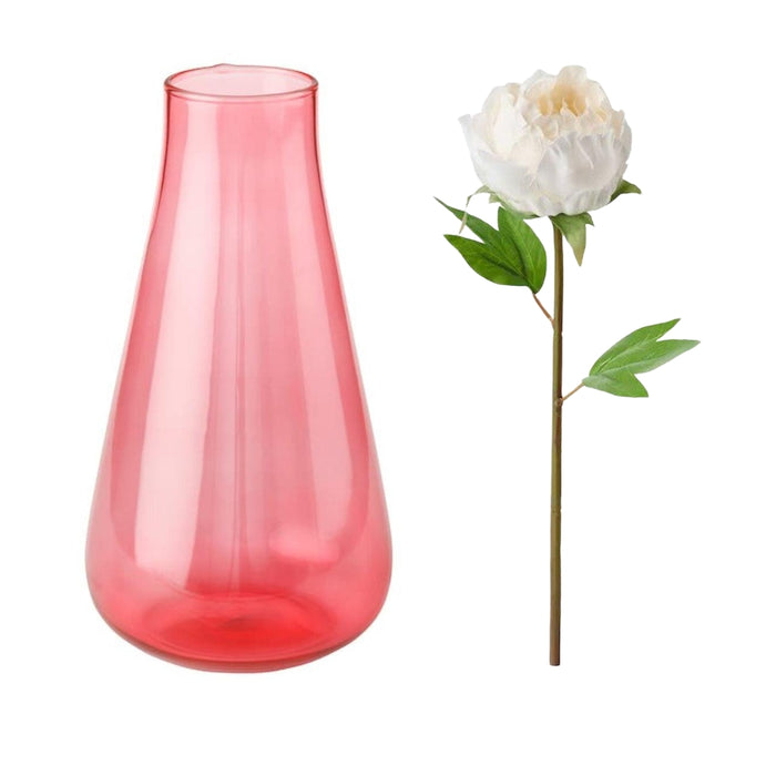 IKEA KNASTRIGT Vase, pink23 cm (9 ") with  SMYCKA Artificial flower, Peony/white, 30 cm