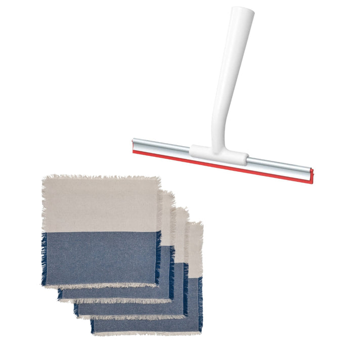 IKEA NISSÖGA Napkin, grey/dark blue, 35x35 cm (14x14 ") ( 4 pack) with LILLNAGGEN Squeegee, White