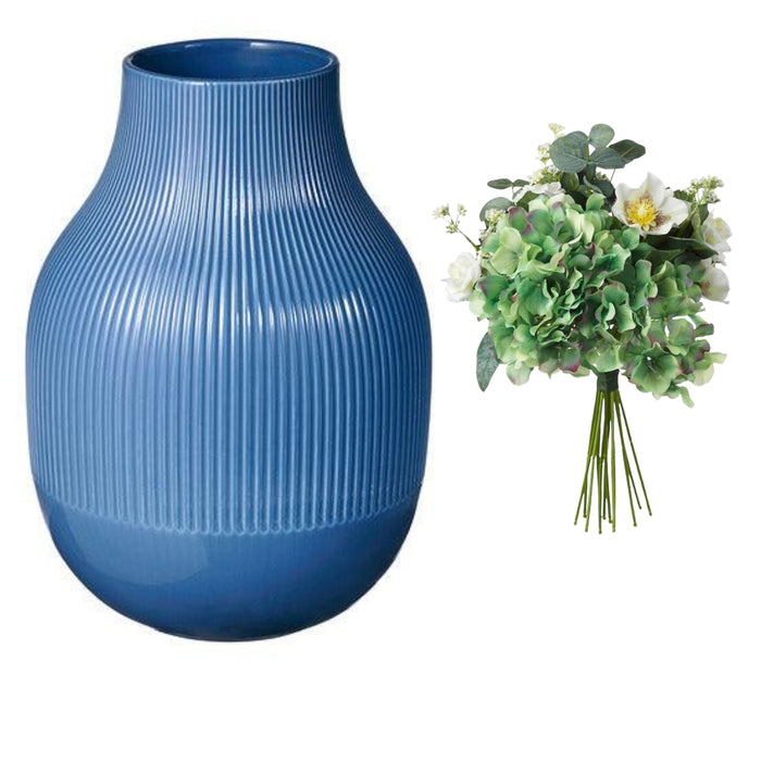 IKEA GRADVIS Vase, blue, 21 cm with SMYCKA Artificial bouquet, white, 35 cm