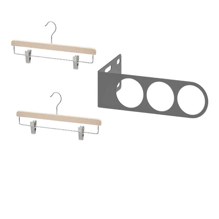 IKEA KOMPLEMENT Valet Hanger, 17x5 cm (6 1/2x2 ") (Grey) with BUMERANG Skirt hanger, natural.Pack of 2