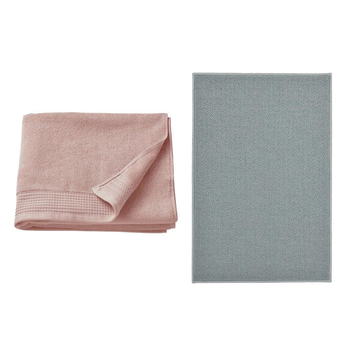 IKEA VINARN Bath towel, light pink, 70x140 cm with FINTSEN Bath mat, grey, 40x60 cm