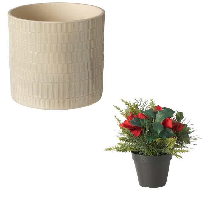 IKEA CHIAFRÖN Plant pot, in/outdoor light grey-beige12 cm with  VINTERFINT Artificial potted plant, 12 cm