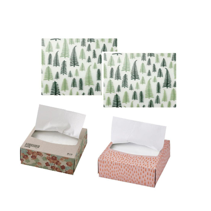 IKEA Paper napkin, patterned light pink/orange, 16x32 cm & Paper napkin, white, 16x32 cm With Place mat, tree pattern white/green, 40x30 cm(Pack-2)
