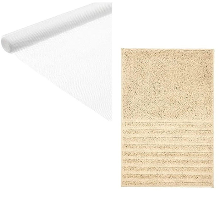 IKEA STOPP Anti-slip underlay, 67.5x200 cm  with Bath mat, light beige, 40x60 cm