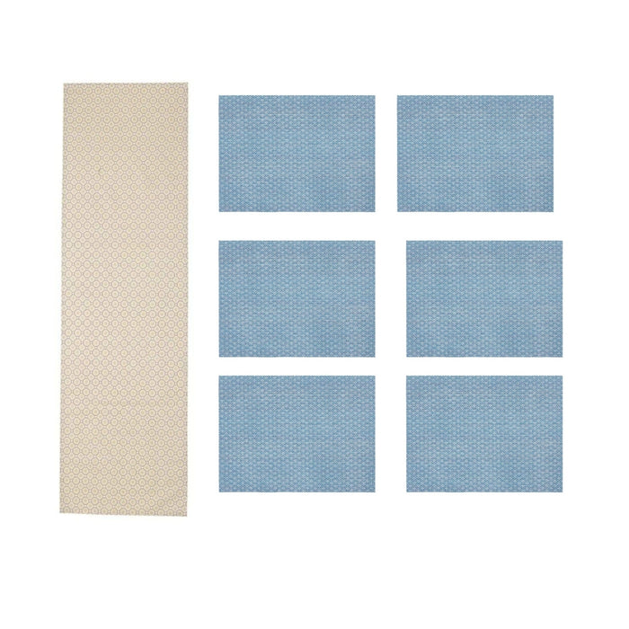 IKEA LJUVARE Table-Runner( 1 unit ), Beige, 40x140 cm (16x55) with  GALLRA Place mat, Blue/Patterned , 45x33 cm ( 6 pack )