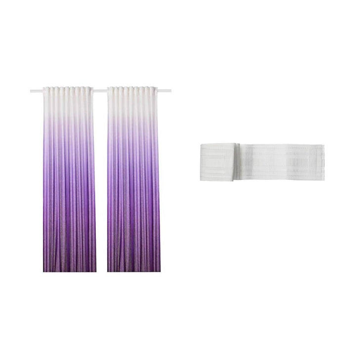 IKEA KRONILL Heading tape, white 8.5x310 cm with Curtains, 1 pair, lilac/white145x300 cm