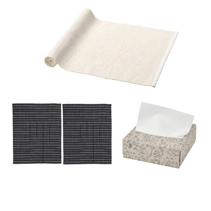 IKEA MÄRIT Table runner ( 1 unit ) and place mat 45x35 ( 2 pack ) with Paper napkin, patterned/flower, 16x32 cm(100 pack)