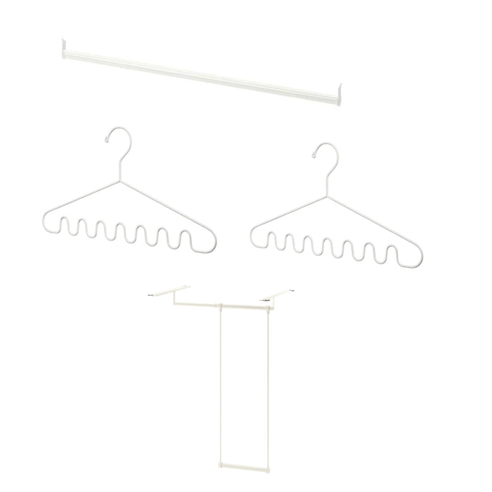 IKEA BOAXEL Clothes rail, white, 80cm with  LÄTTHET Clothes rail for frame, white, 60-100x55 cm and STAJLIG Multifunction hanger, white in/outdoor.