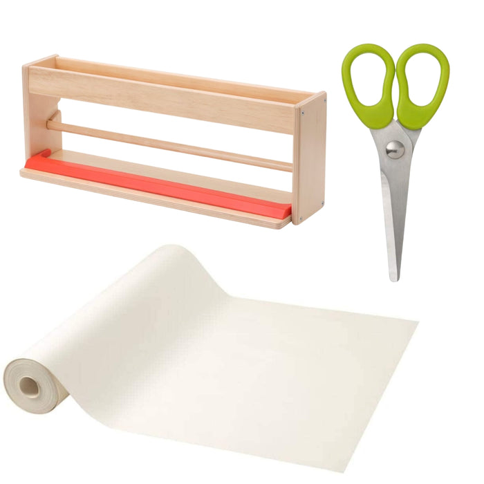 IKEA  MÅLA Drawing paper roll 30 m with MÅLA Paper roll holder with storage and  MÅLA scissor, Green