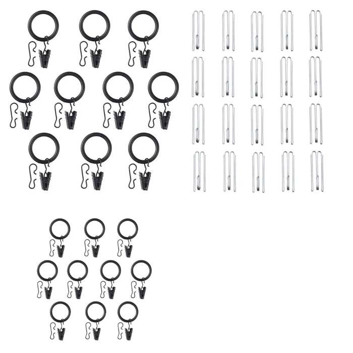 IKEA SYRLIG Curtain ring with clip and hook, black, 25 mm with  IKEA SYRLIG Curtain ring with clip and hook, black38 mm and RIKTIG Curtain hook20 pack